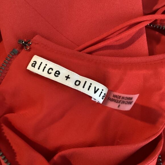 Alice + Olivia Cara Cut-Out Flare Poppy Mini Dress in Red Size 8 Sleeveless Fit - Picture 14 of 16